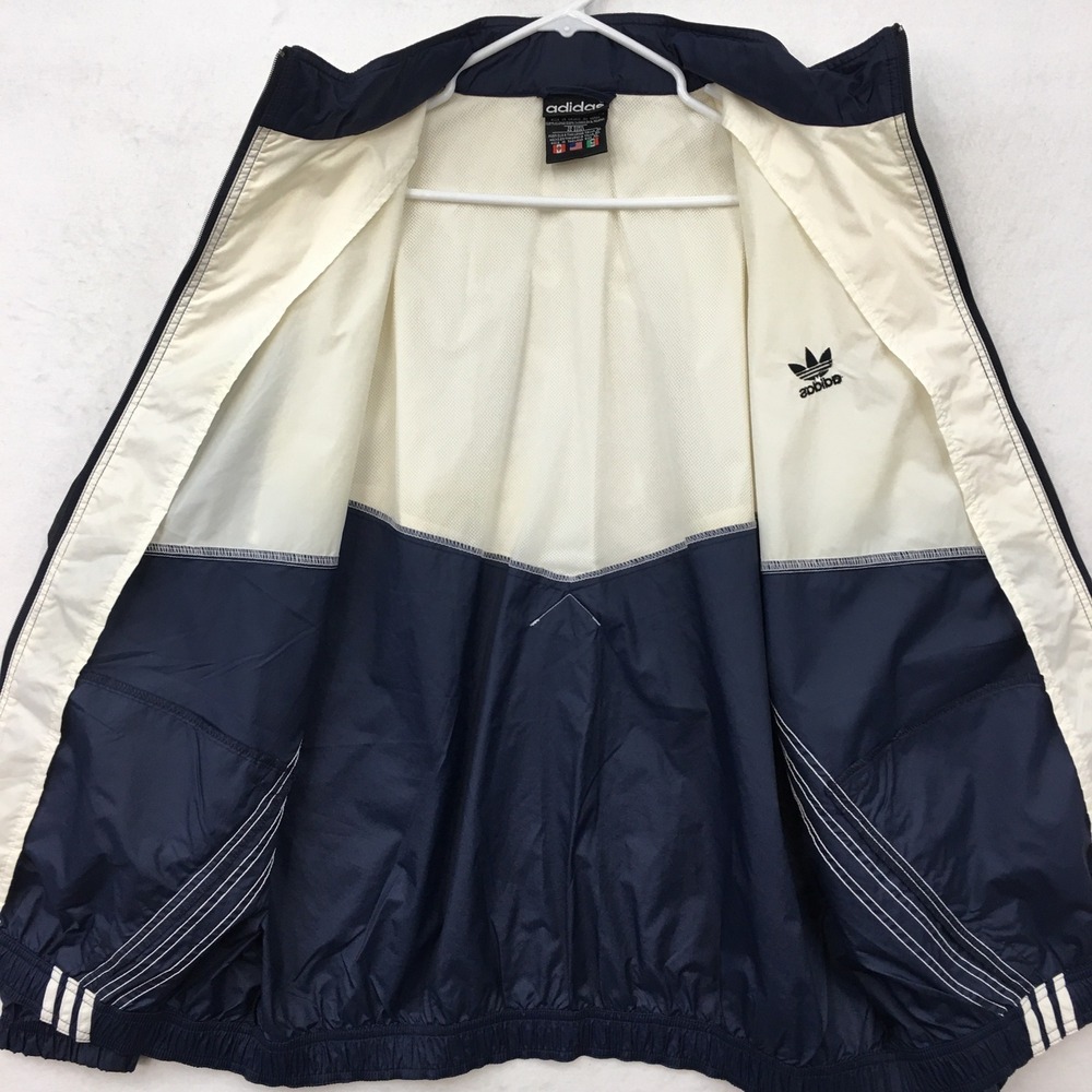 Vintage Adidas Trefoil Windbreaker Jacket Mens XL Navy White Colorblock Nylon - Picture 8 of 10